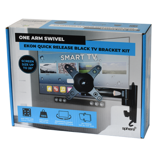 SPHERE Ekon Quick Release Black TV Bracket Kit - One Arm Swivel